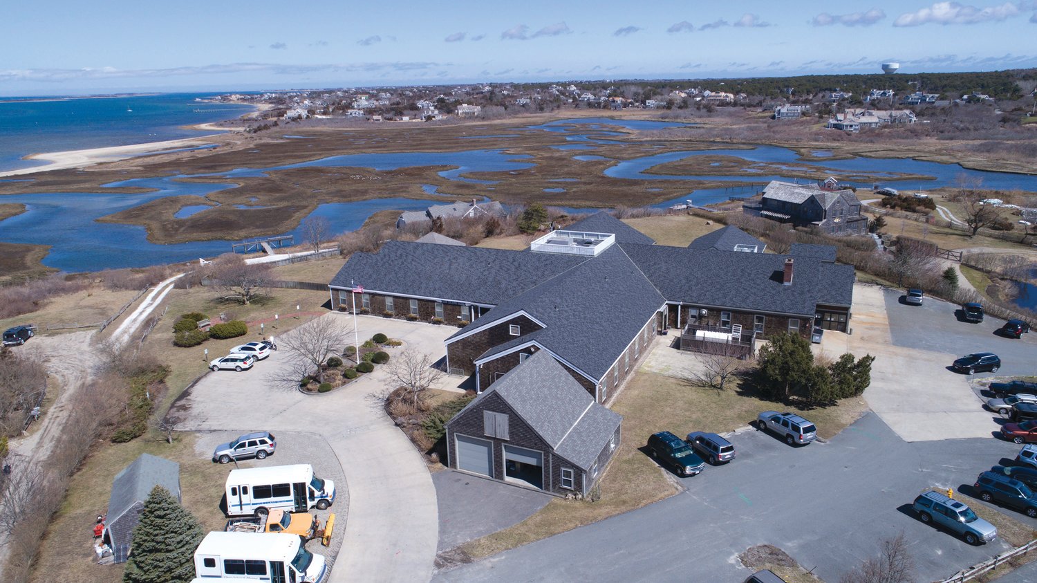 An aerial view of Our Island Home, overlooking the Creeks. The town plans to construct a new assisted nursing facility near Sherburne Commons and renovate this building for a new senior center.