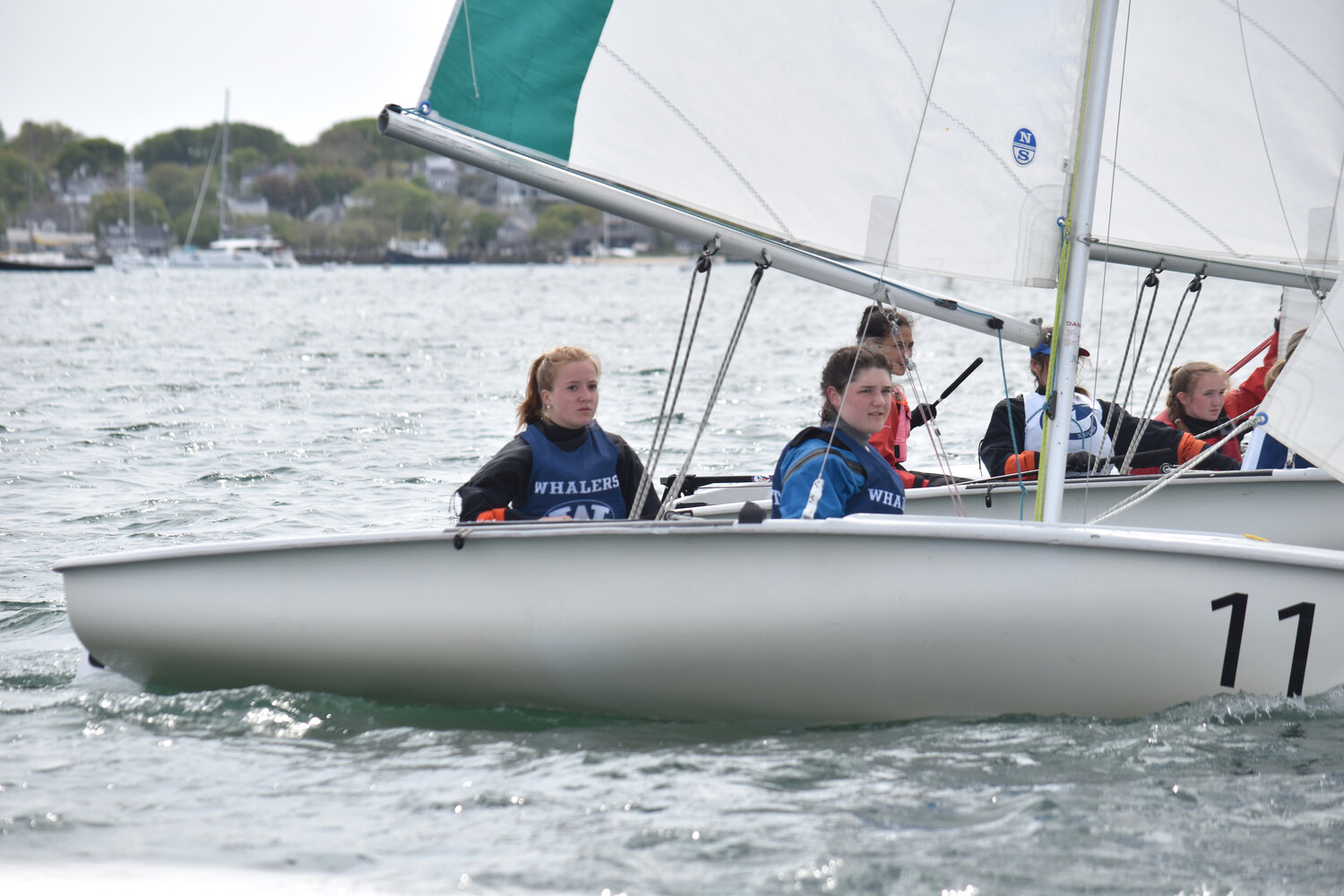Sadie Paterson and Alice O’Banion on the water during last Friday’s Cape & Islands Girls Championship at Great Harbor Yacht Club.