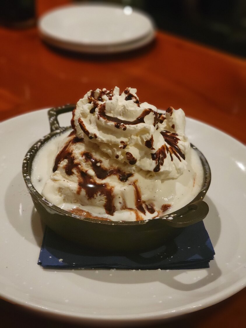 The Chocolate Chip Cookie Sundae is cooked to order in a cast-iron skillet.