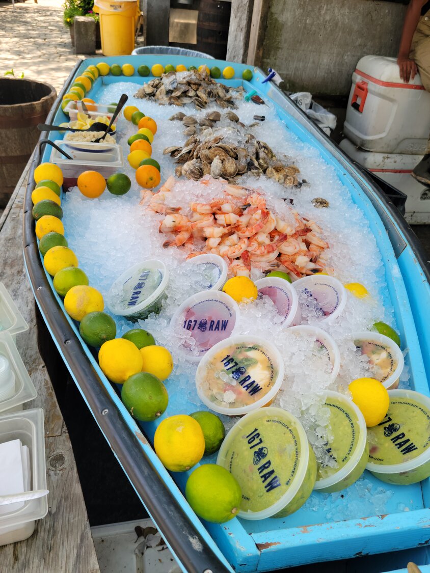 A dory full of raw-bar offerings from 167 Raw.