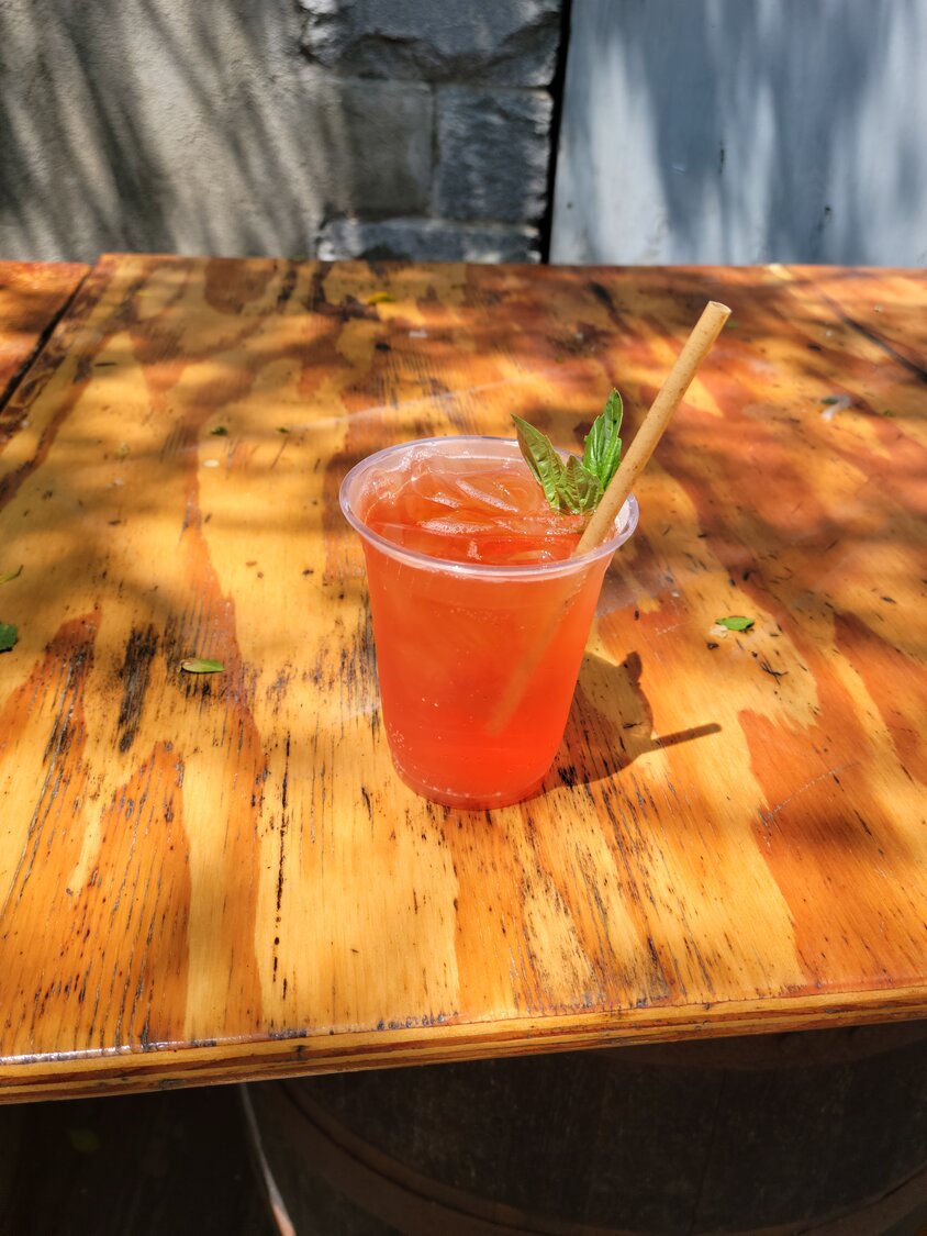 A refreshing strawberry basil lemonade from Triple Eight Distillery.