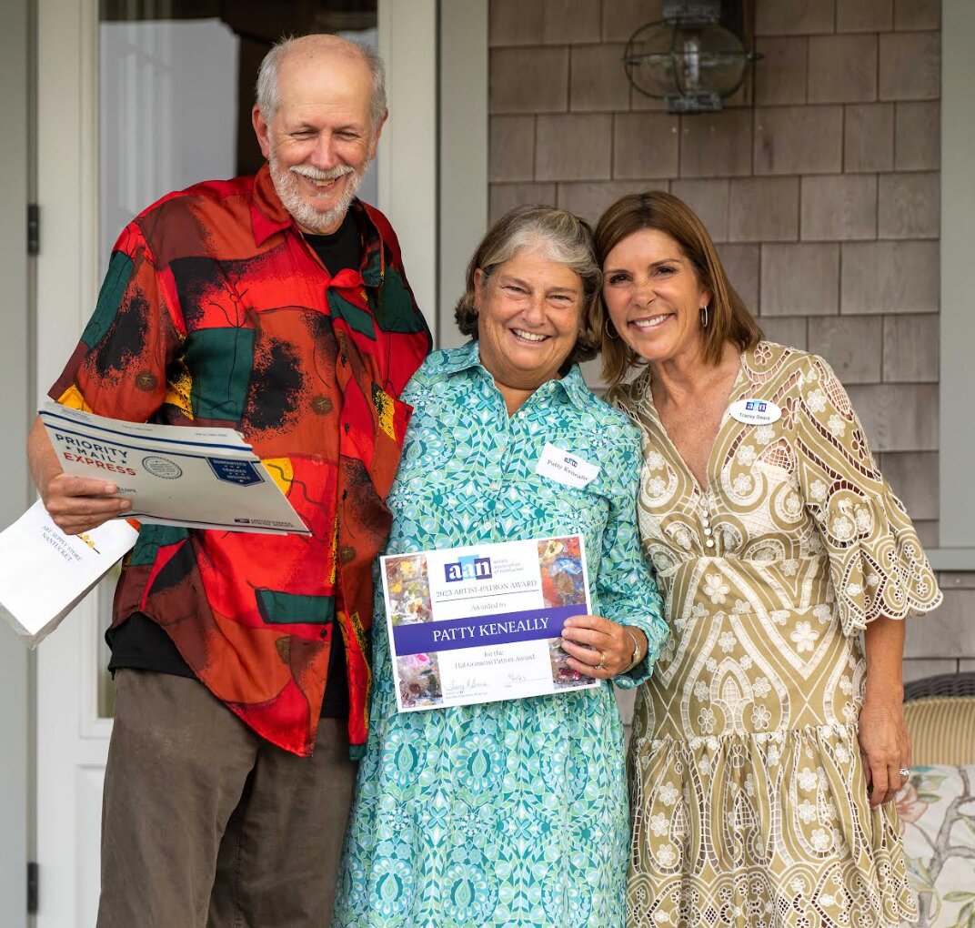 From left, Artists Association of Nantucket artistic director Robert Frazier, board president Patty Keneally, 2023 recipient of the Hal Gomeau Patron Award and interim executive director Tracey Sears.