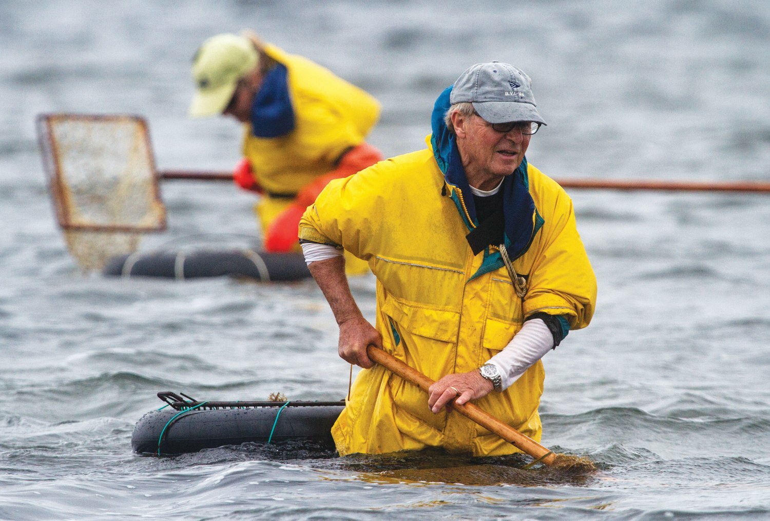 Martin McKerrow uses his pushrake at Little Neck in Madaket on the first day of recreational scalloping season in 2014.