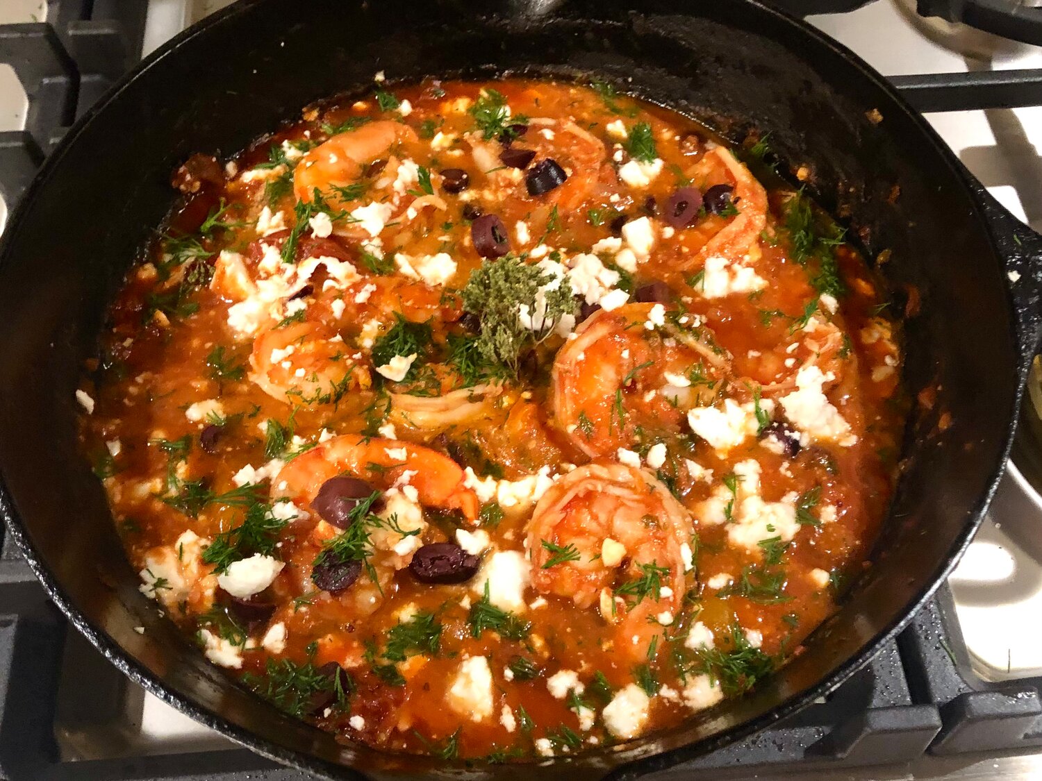 This Shrimp Saganaki sauce is subtly flavored with the Greek liqueur ouzo.