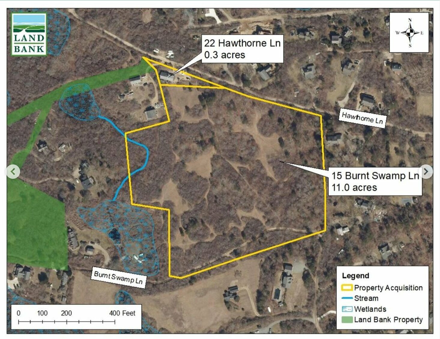 The Land Bank has prohibited hunting on its new Burnt Swamp Lane property, citing its proximity to nearby homes.