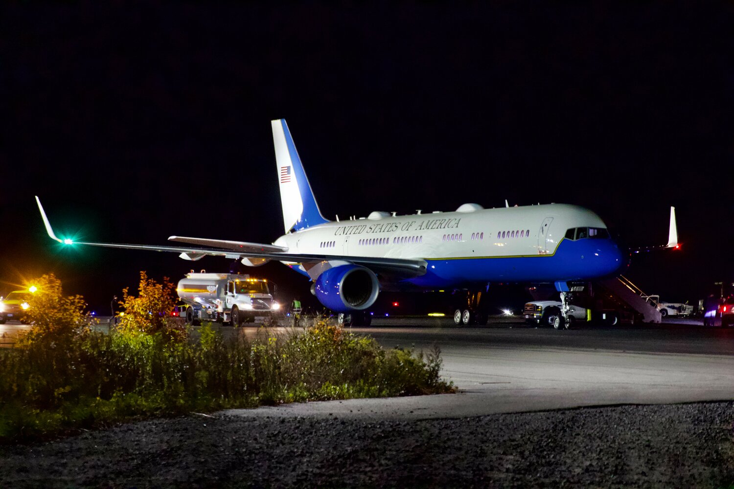 Air Force One on the tarmac at Nantucket Memorial Airport Tuesday night.