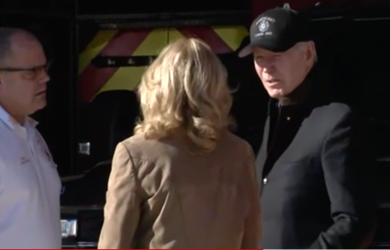 Joe and Jill Biden talk with Nantucket Fire Chief Michael Cranson.