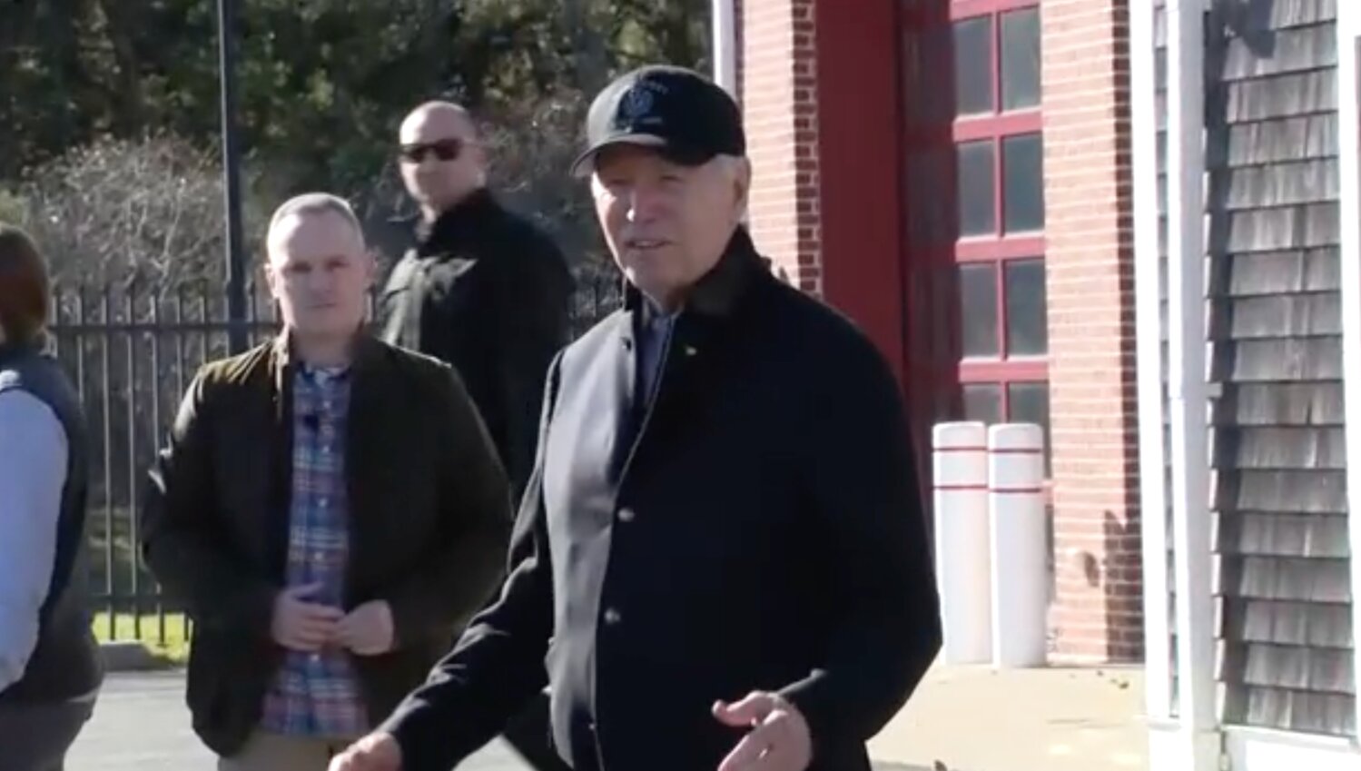 President Joe Biden speaks to reporters outside the Nantucket Fire Department Thanksgiving Day.