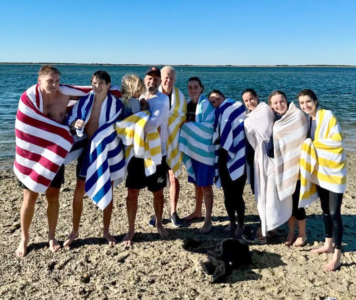 The Biden family on the beach at Abram's Point Thanksgiving Day.