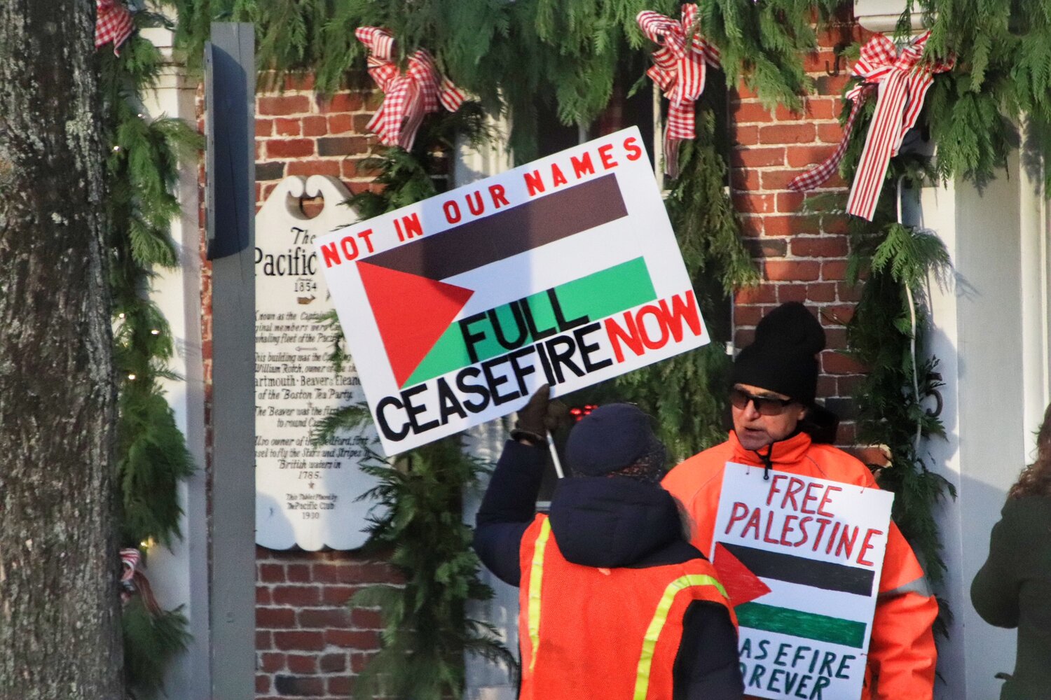 Pro-Palestine protesters downtown Saturday.