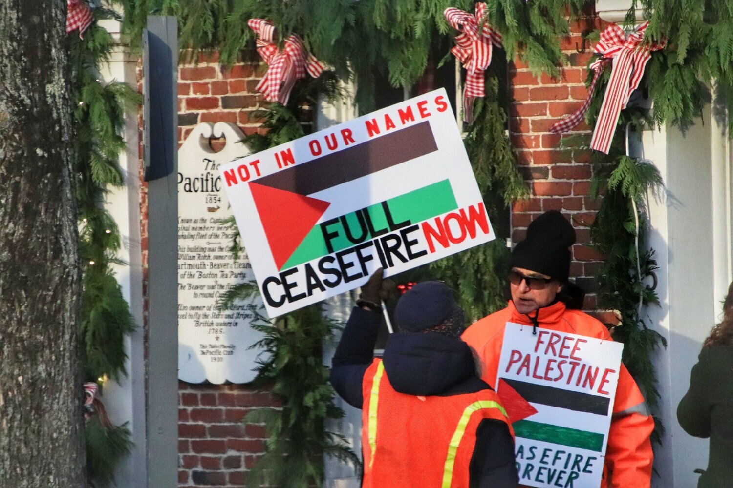 Pro-Palestinian protesters downtown Saturday.