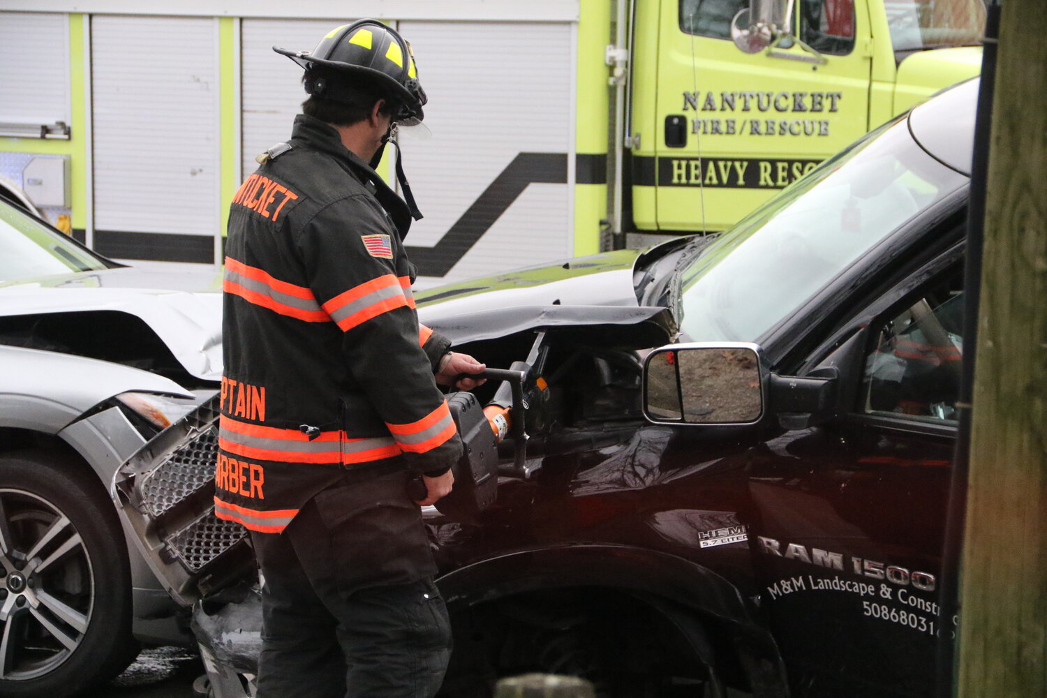 One person was transported to Nantucket Cottage Hospital Wednesday following a head-on collision at the Milestone Rotary.