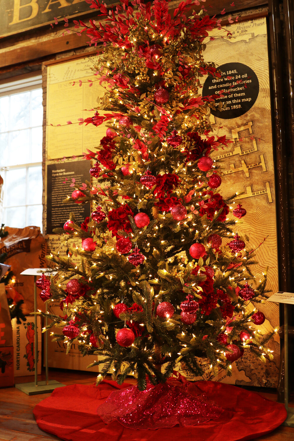 The Nantucket Historical Association’s annual Festival of Trees includes more than 75 trees decorated by businesses, community groups and residents on display at the Broad Street Whaling Museum.