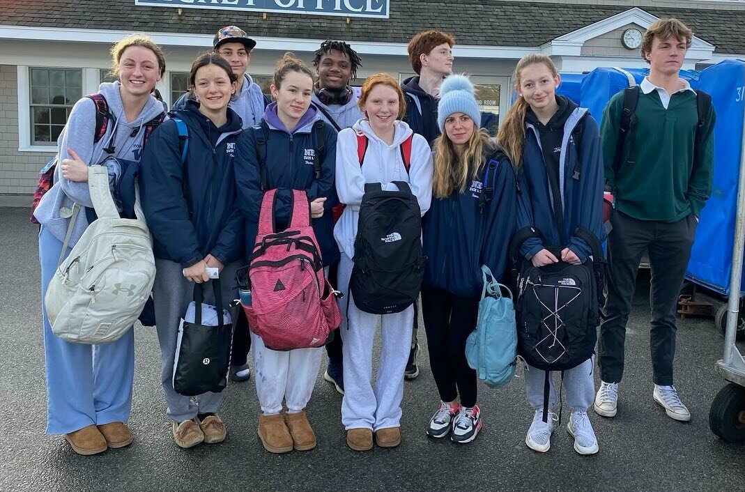 Members of the boys and girls swimming and diving teams ahead of the south sectional championship meet. Front row from left: Myah Johnson, Hannah Gerardi, Hannah Harrington, Evie Phelps, Martina Savova and Sara Dussault. Back row from left: Pavlin Aleksiev, D'Marco Lewis, Eli MacIver and Jake Johnson