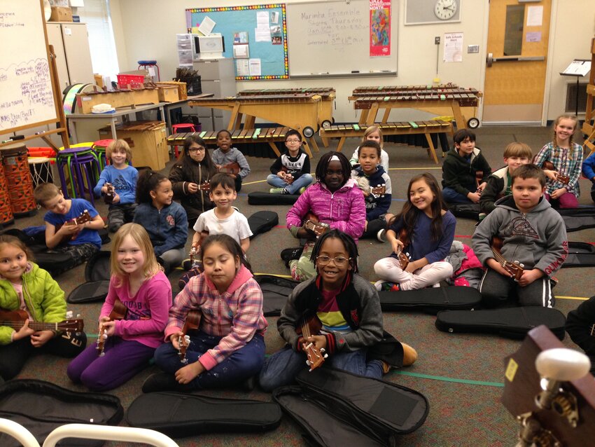 Students at Meadowdale Elementary practice their ukulele skills thanks to a classroom grant from the Foundation for Edmonds School District.