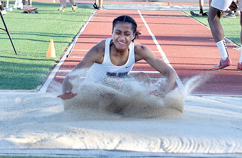 Kamiak’s Zia-Daye Anderson finished second in the triple jump at the Wesco 4A track and field championships. Anderson won the long jump and high jump.