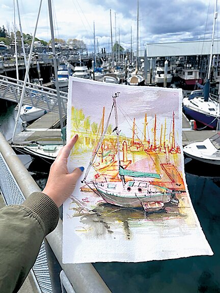 Eleanor Doughty, who drew Sketcer Fest’s official posters, said she took inspiration from the Edmonds marina, a fitting location visible from Sunday’s Sketchbook Fair and Art Market. (Photo courtesy Tracy Felix)