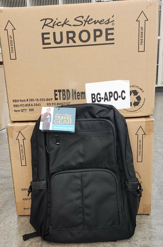 Rick Steves’ Europe donated backpacks. (Photo courtesy Foundation for Edmonds School District)