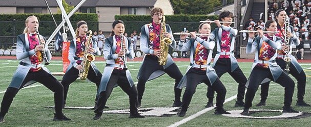 Kamiak Show Band clarinet, sax, and flute players perform Oct. 5 at Goddard Stadium.