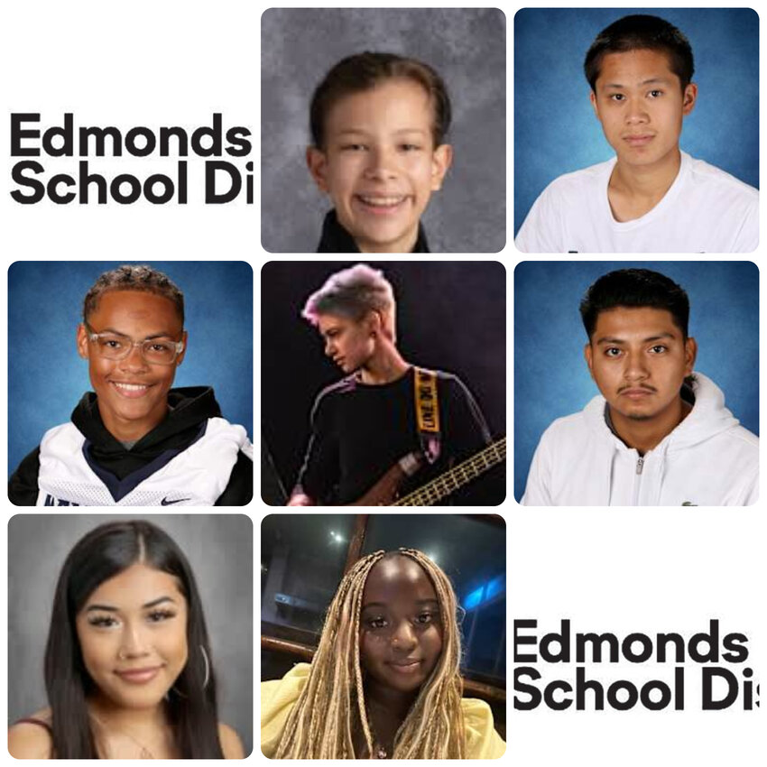 Clockwise, from top middle: Oscar Rothwell; Nathan Zhao; Jakyle Williams; Ihara Davenport; Edwin Martinez Gonzalez; Daniela Gallardo-Mora; Ajie Fofana