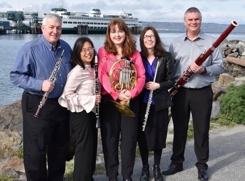 Northwestern Winds will be among a number of ensembles performing during the Cascade Symphony’s April 29 Chamber Music Concert at the Edmonds Waterfront Center. Ensemble members are (left to right) Edward Benyas (oboe), Denise Lum (clarinet), Jill Jaques (horn), Susan Telford (flute), and Steven Morgan (bassoon).
