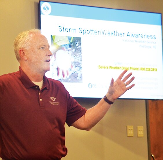 Mike Moritz, National Weather Service Meteorologist, from the Hastings, Nebraska office, was present for a Weather, Safety, Spotter training meeting on Wednesday, April 9, 2025.