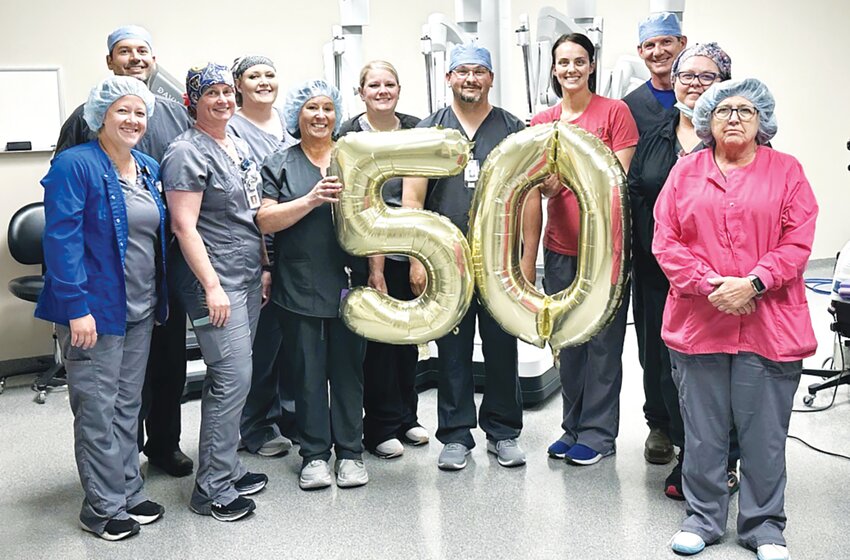 Mitchell County Hospital Health Systems employees are from left to right: Jenica Behymer, Dr. Banker, Lindsay Bottner, Alexandra Zelinski, Pam Kohler, Kayla Tonne, Mike Chaput, Lesli Thomas, Dr. Owens, Jolinda Black and Rose Hicks.