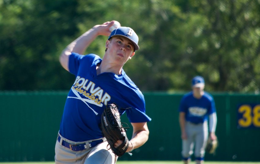 Incoming senior Bo Banner pitches during the first inning of a Bolivar High School 17-and-under team doubleheader.