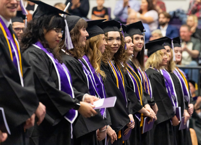 Bachelor degree and graduate degree recipients of the Southwest Baptist University Class of 2021 prepare to receive their degrees during a ceremony Friday, Dec. 10.