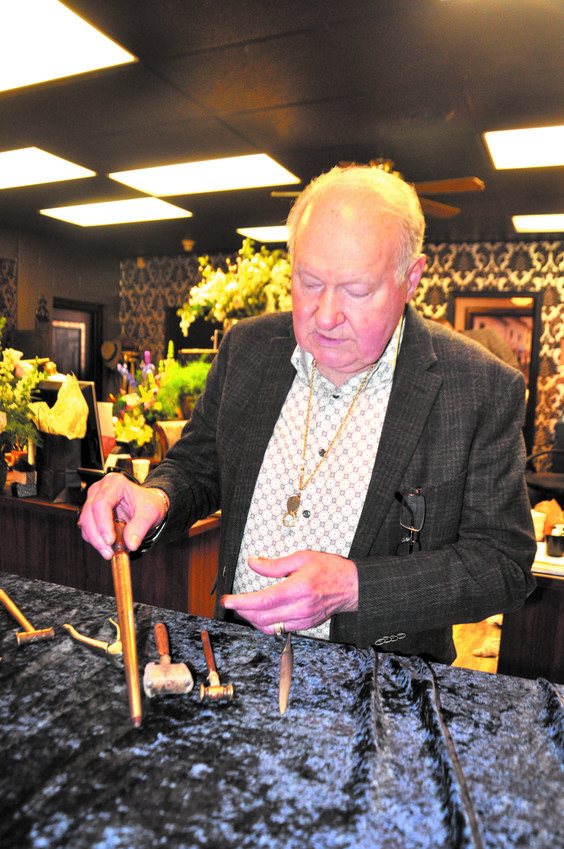 In 2019, as his jewelry store approaches its 50th anniversary, Charlie Miller shows the well-worn tools he regularly uses.