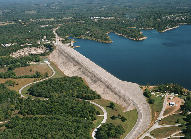 Overhead view of the Pomme de Terre Dam.