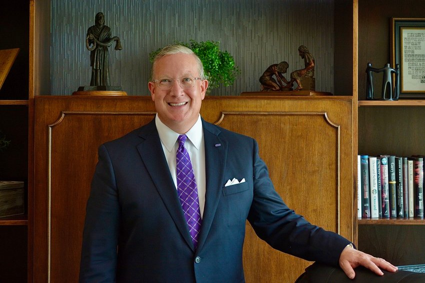 Southwest Baptist University&rsquo;s 26th president, Richard J. Melson, stands in his new office just a week into his new position.