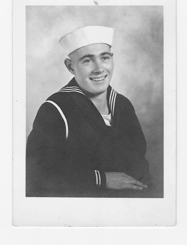 World War II seaman George R. Akins, four months shy of 18 when photographed in December 1944 at Farragut, Idaho, U.S. Naval Training Center.