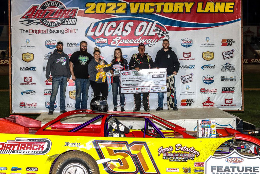 Larry Ferris of Nevada earns the Hermitage Lumber Late Model feature win to headline Lucas Oil Speedway's Weekly Racing Series spring opener.