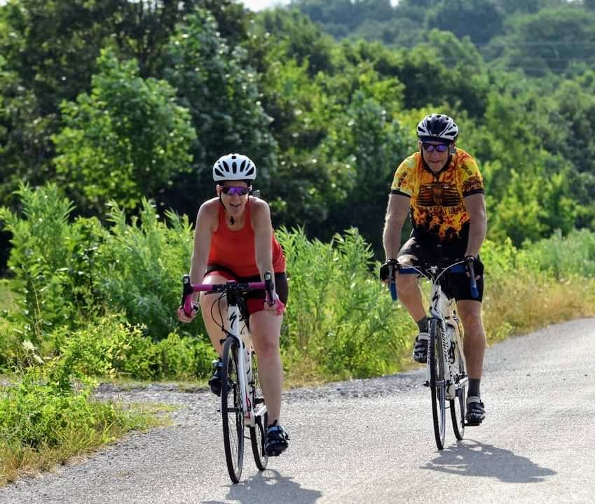 Pastor Tom Schaffer and his wife Lorie ride in the Ride the Rise event, Saturday morning, July 16.