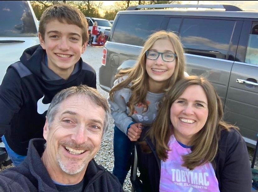 Renee Roller, homeschool mom and teacher at Polk County Christian School, with her family from back left: Elijah, Anna, Jim, Renee.