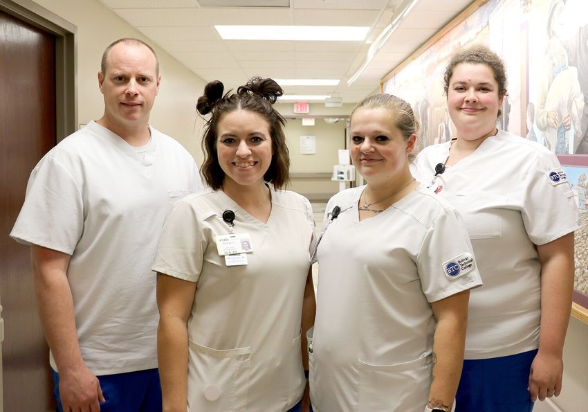 Adam Kinnard, Rachael Hargus, Taylor Townsend and Chanceler Pemberton are the first cohort of nursing students from Bolivar Technical College to complete LPN nurse apprenticeships at Citizens Memorial Hospital.
