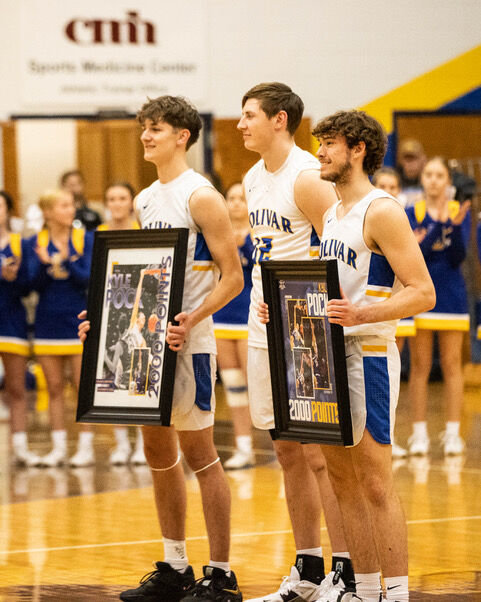 Senior Kyle Pock was honored before the game for reaching 2000 points in his career and becoming the all-time scoring leader in Bolivar boys history.   STAFF PHOTO/BOB CAMPBELL