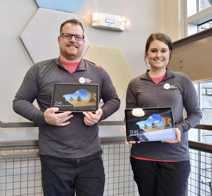 Pictured are Shawn Mock, BTC MA Program Coordinator and Nursing Faculty, and Bailee Bailey, RN Program Coordinator, holding new Surface Book Pros that will be used for simulation, as part of initiative three.