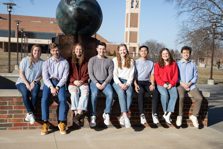 SBU pageant candidates, from left to right, include Kaila Lloyd, Dorian Woodson, Kate Brand, Eli Cook, Loran Pritchett, Minh Dinh, Delaney Sawyer, Drew Ross.