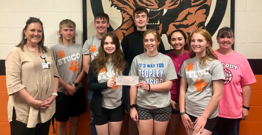 Pictured from left: front row, Jasmine Grigsby; Shelbie Turnbough and Gracie Walters; back row, Wren Hall, Citizens Memorial Health Care Foundation; Jackson Schuber; Maddox McCoy; Wyatt McAntire; Gabriella Frey and Donna Root, sponsor.
