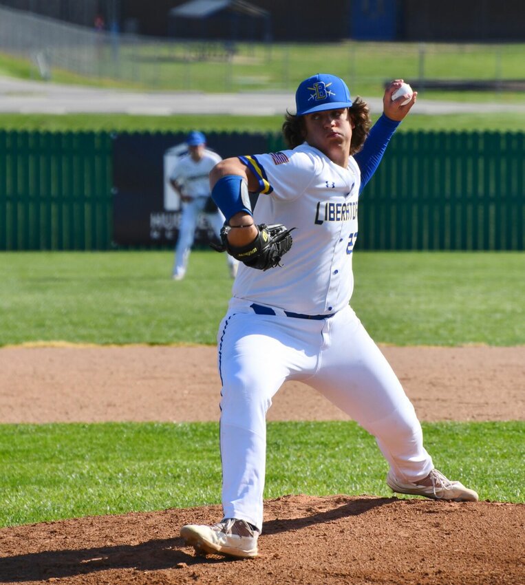 Garretson Cook on the mound pitching to Hillcrest, Tuesday, April 18.   STAFF PHOTO/LINDA SIMMONS