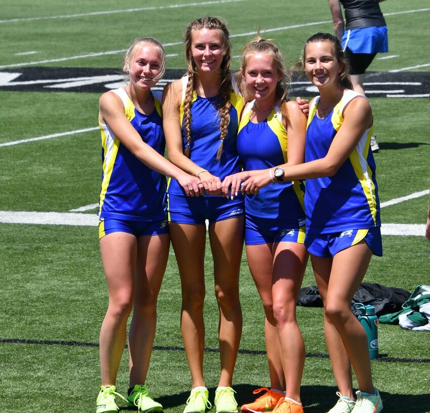 Ellaina Porter, Julia Jump, Ayden Spotila, and Emma Howes won first place in the 4x800 relay.