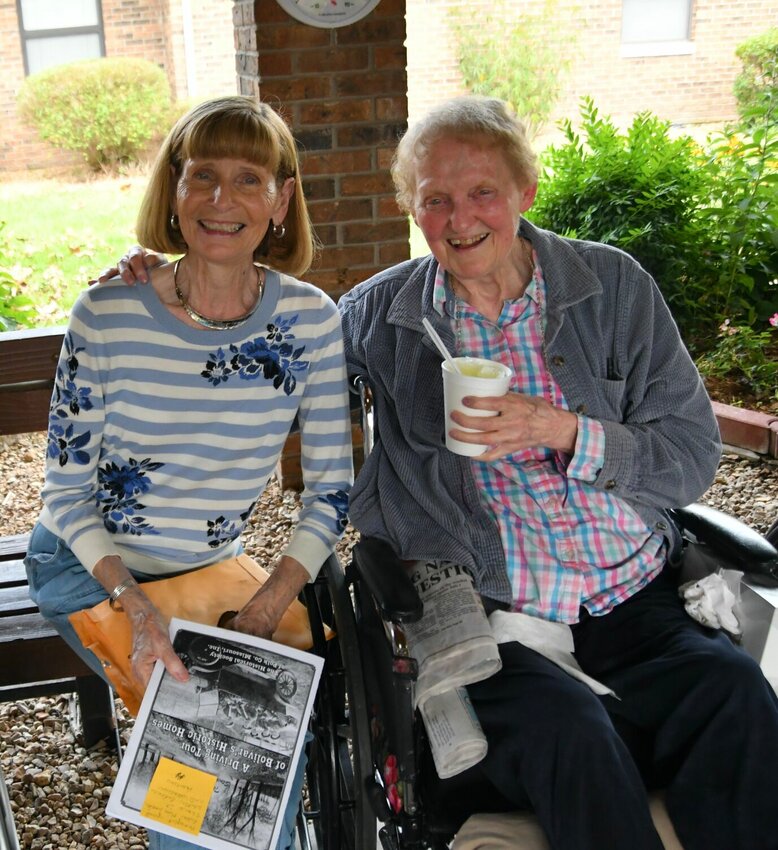 Resident Rose Roweton enjoyed the day with a visit from friend, Betty Cribbs.   Staff Photo/Linda Simmons
