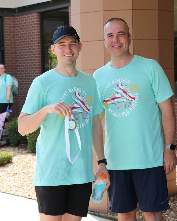 Dr. Craig Morris and Michael Calhoun, CEO/executive director of Citizens Memorial Hospital and Citizens Memorial Health Care Foundation at the 2023 CMH Heroes for Hospice 5K/10K Race.   CONTRIBUTED PHOTO