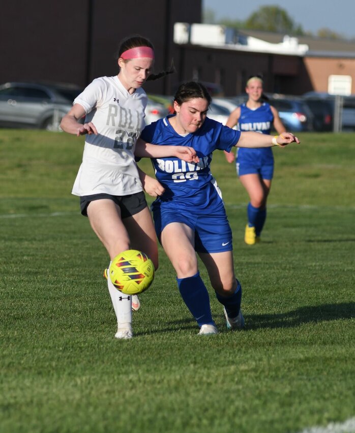 Freshman defender Abby Clark fights to win control of the ball.   STAFF PHOTO/ANNIE THOMAS