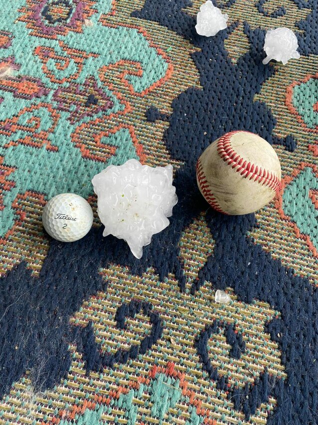 While some areas didn&rsquo;t even get a sprinkle from the storm that moved through Sunday evening, May 26, others were hit once again with large hail. This picture was of hail received on the northeast side of Bolivar, approximately two miles from the high school.   CONTRIBUTED PHOTO/JENNI WILLIAMS