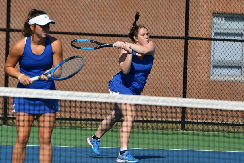 8410: Emma Goodman and Sofia Smashey watch as a blast from Smashey finds the corner for the point in their 8-4 semifinal win.


STAFF PHOTOS/ANNIE THOMAS