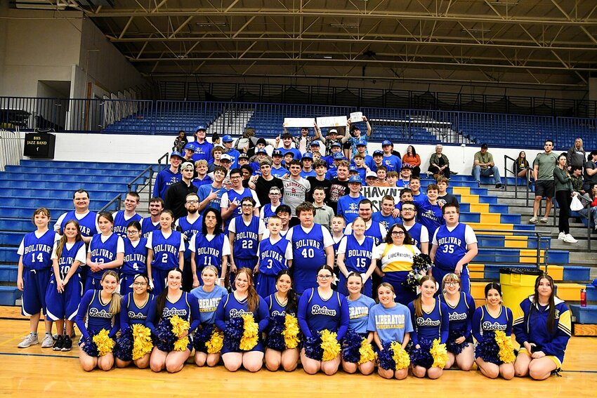 Bolivar Special Olympics athletes with BHS cheerleaders and superfans following their contest with the Ozark Special Olympics team on Thursday, Feb. 27.   STAFF PHOTOS/ANNIE THOMAS