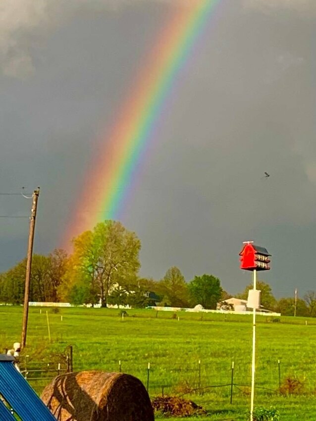 A beautiful rainbow appeared shortly after the storms rolled through on Sunday, April 20.   CONTRIBUTED PHOTO
